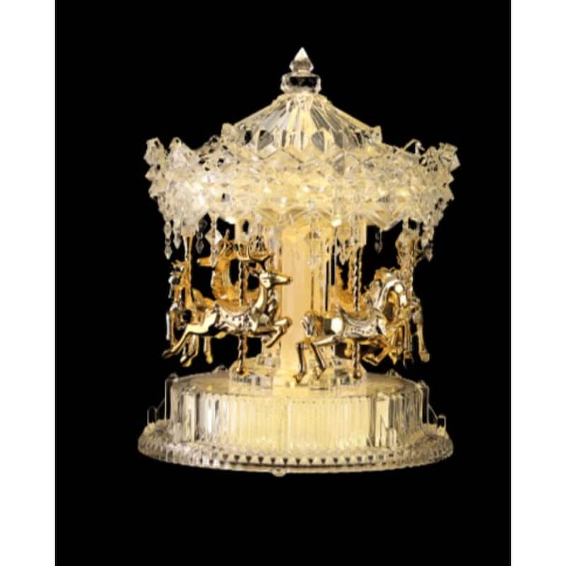 Rotating Carousel Horses Christmas Decoration - 10" - Clear and Gold