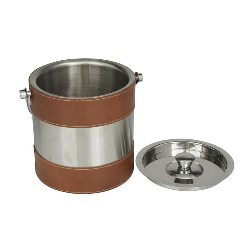 Leather Handmade Ice Bucket with Lid - Gray or Brown - Roche River Decor