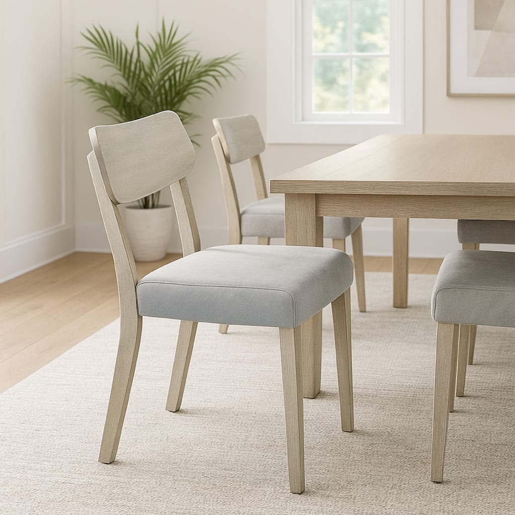 Romy Dining Chair with Open Back, Natural Wood Grain, Gray Fabric
