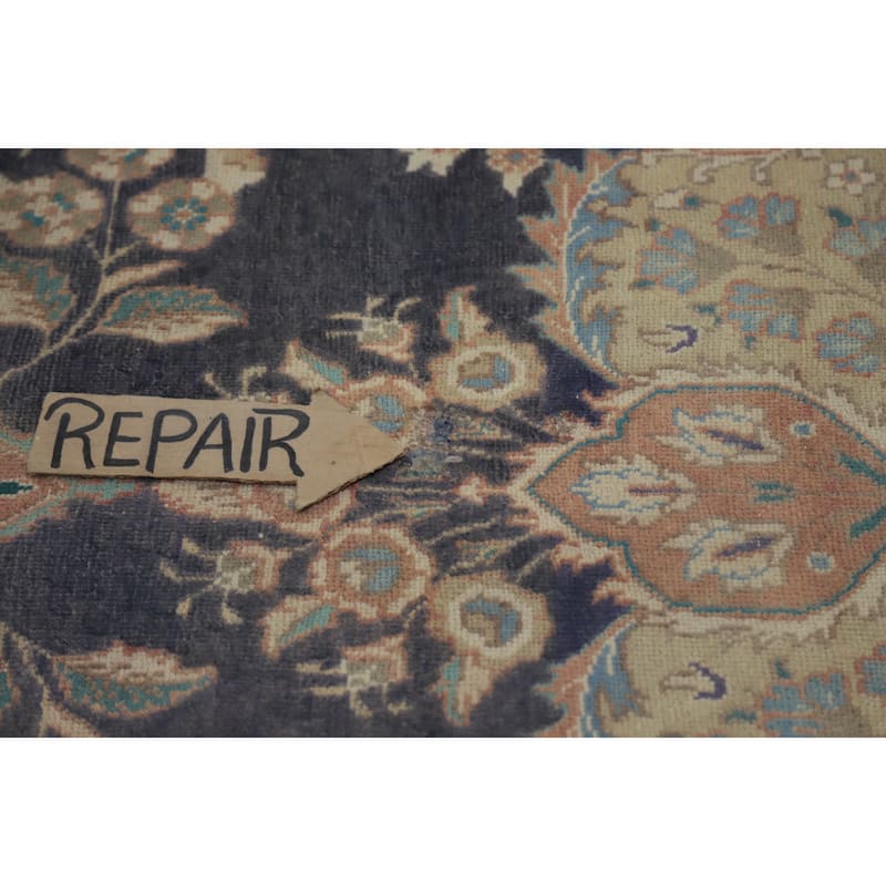 Hand Knotted Oriental 100% Wool Carpet Traditional Floral Navy Blue & Blues Tabriz Area Rug - 12' 1'' X 9' 4''