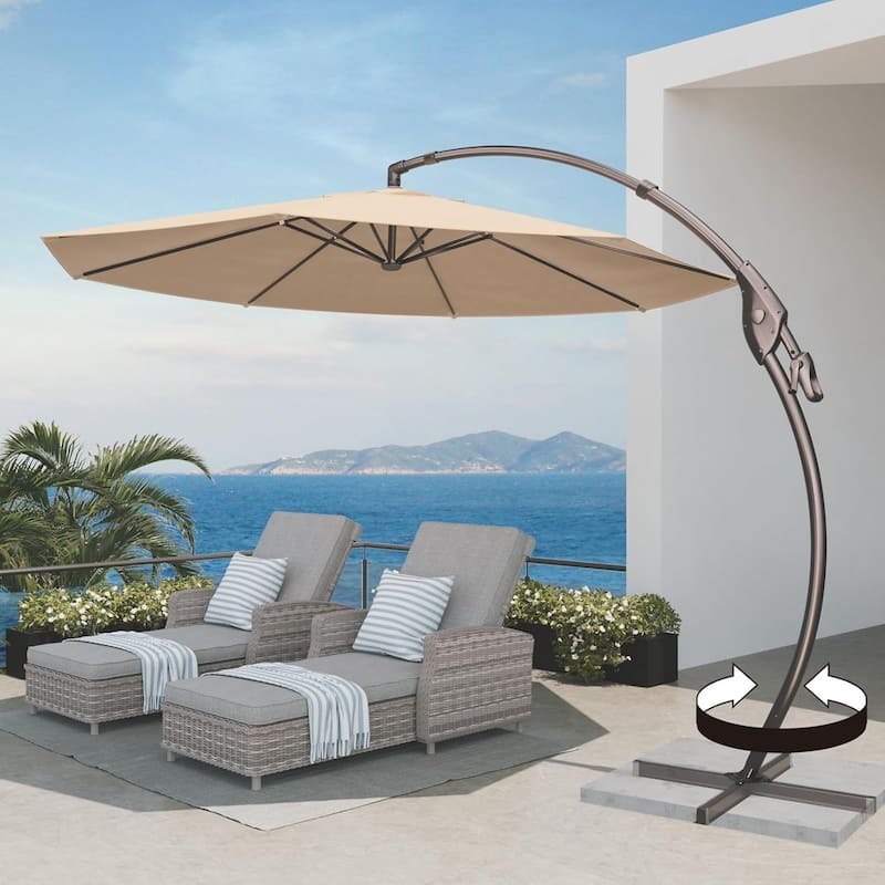 Outdoor Backyard Round Aluminum Cantilever Umbrella - NEWChampagne11FT