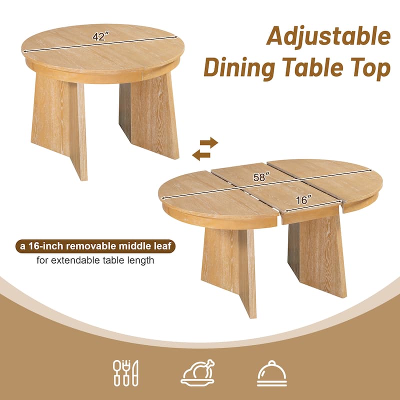 5-Piece Round Dining Set with 4 Upholstered Chairs and Extendable Table for Family Meals and Gatherings