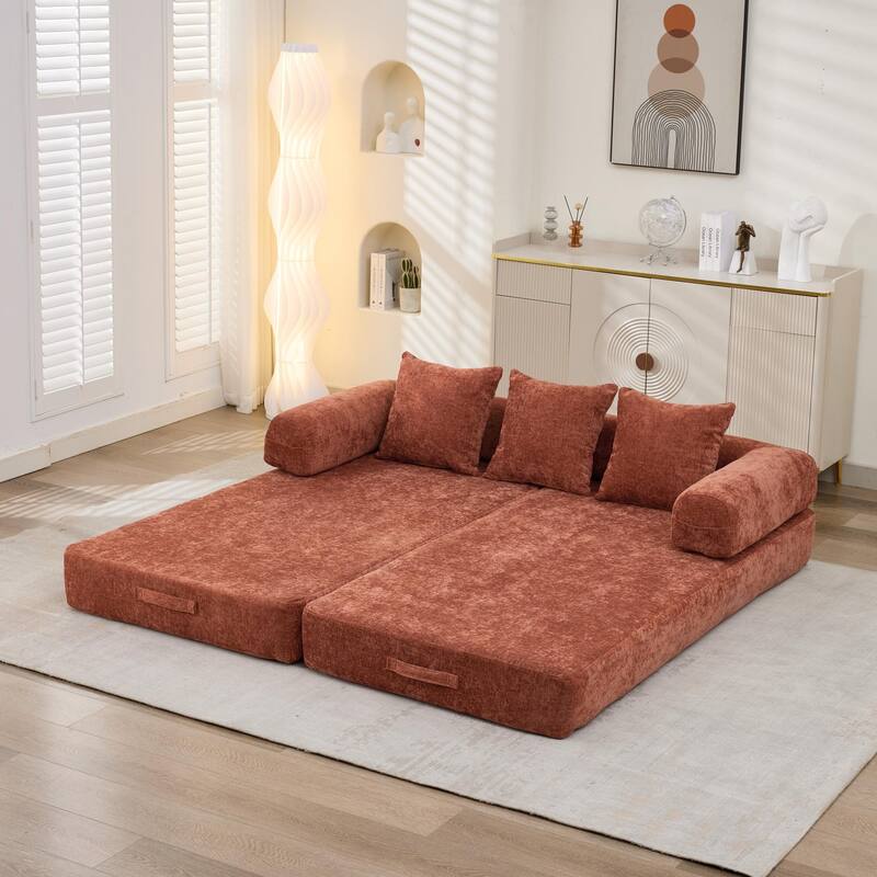 Roomfitters Folding Sofa Bed with 3 Pillows, Convertible Floor Lounger Sleeper Couch for Living Room and Guest Room