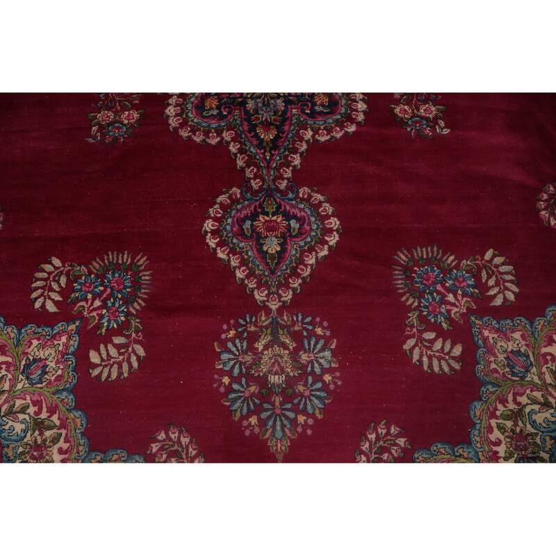 Hand Knotted Oriental 100% Wool Carpet Traditional Floral Pink Kerman Area Rug - 13' 10'' X 9' 9''