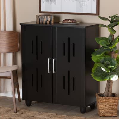Renley Modern 2-Door Shoe Storage Wood Cabinet in Black