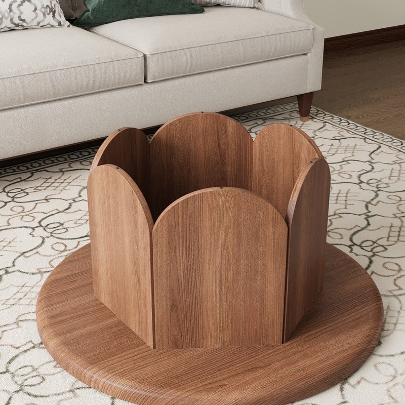 Mid-Century Modern 31" Round Side Table - Sculpted Petal Base, Smooth Faux Wood Finish