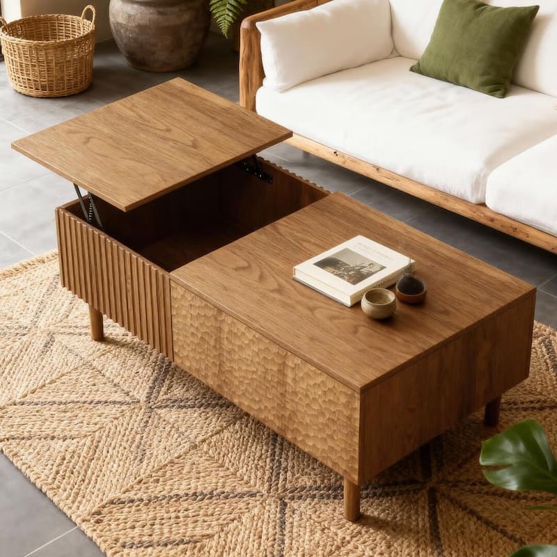 51.1" Satin Walnut Coffee Table with Storage Drawers for Living Room & Home Office - 51.1"Wx27.5"Dx18.9"H