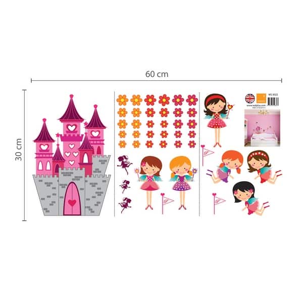 dimension image slide 0 of 3, Walplus Pink Castle Colorful Fairies Kids Wall Sticker Nursery Decor