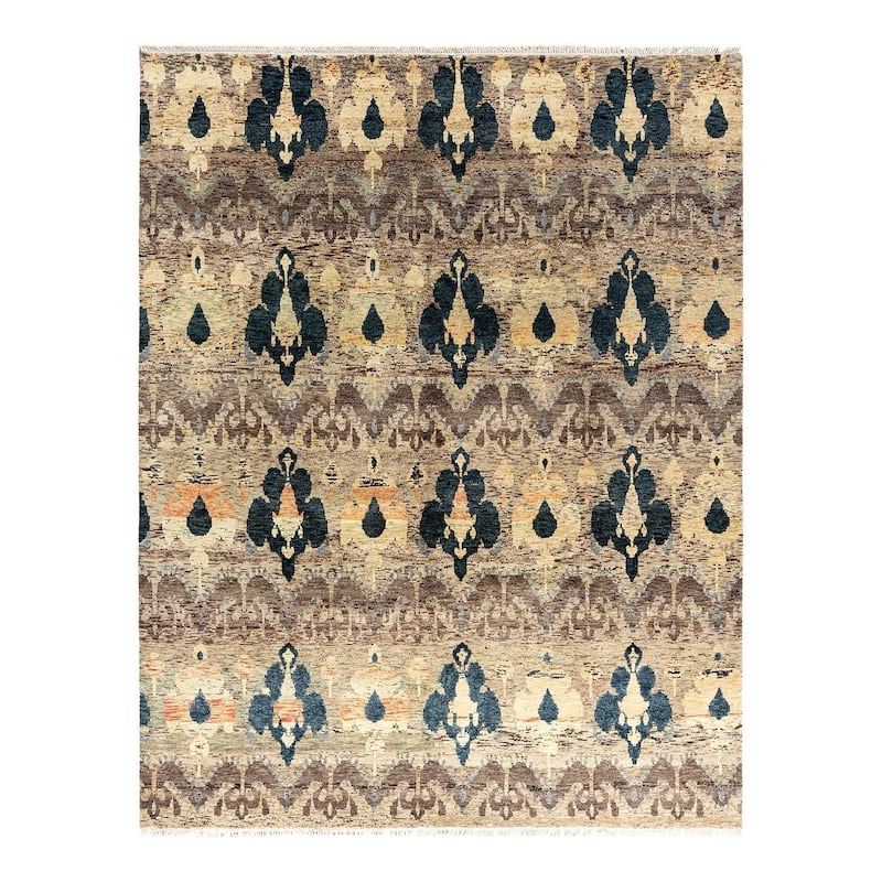 Ikat One-of-a-Kind Handmade Area Rug - Brown, 7' 10" x 10' 1" - 7' 10" x 10' 1"