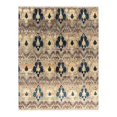 Ikat One-of-a-Kind Handmade Area Rug - Brown, 7' 10" x 10' 1" - 7' 10" x 10' 1"