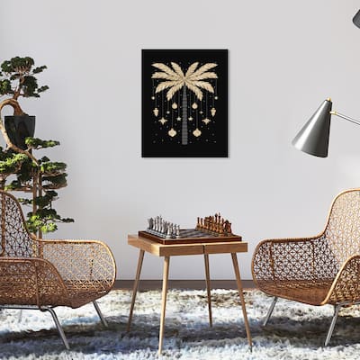Wynwood Studio Canvas Holiday and Seasonal Golden Palm Tree for the Season Black Glam Wall Art Canvas Print