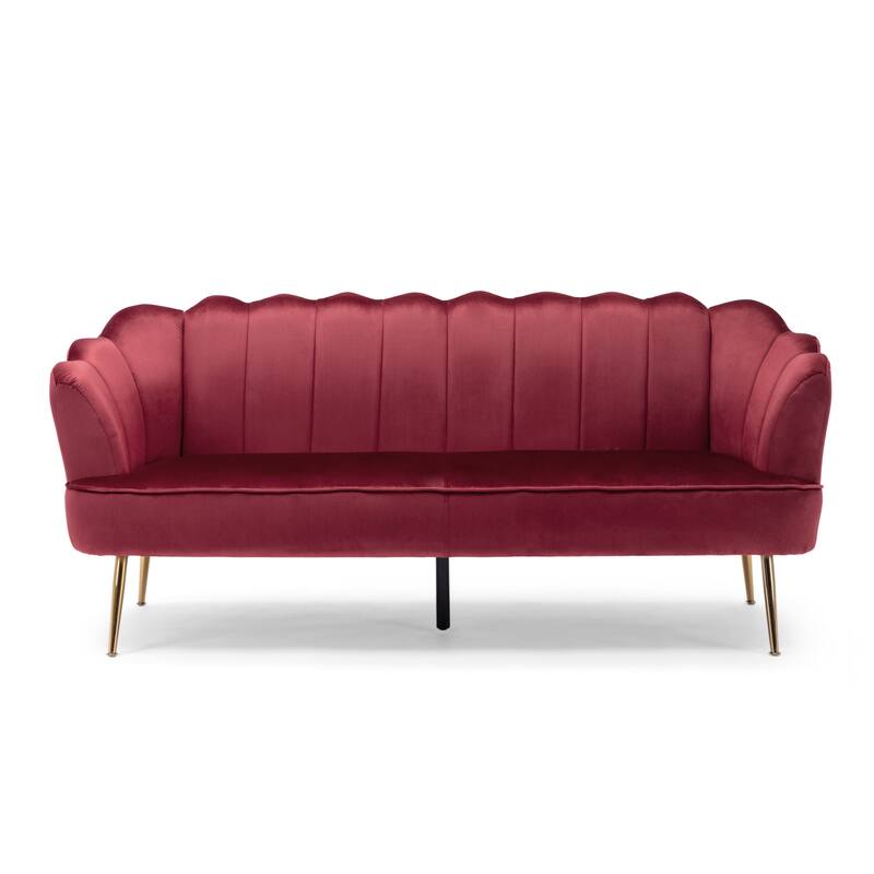 Natural Velvet Channel Stitched 3-seater Sofa with Metal Legs