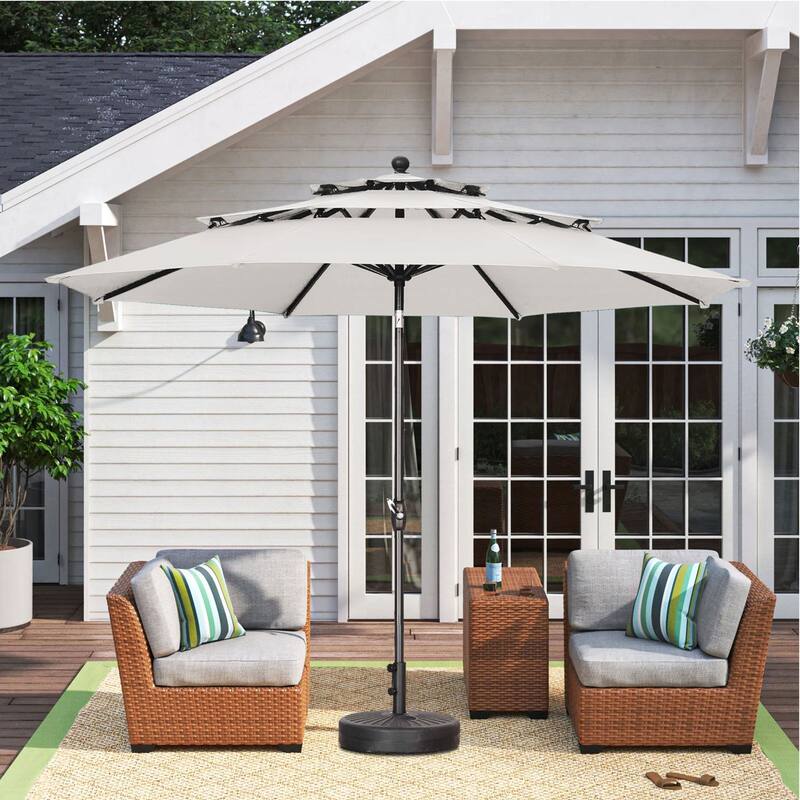 Autlaycil 10FT 3-tier Tilting Patio Umbrella With Base - White