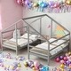 preview thumbnail 1 of 0, Double Twin Size Triangular House Platform BedsWith Built-in Table,Kids Bed Design Grey