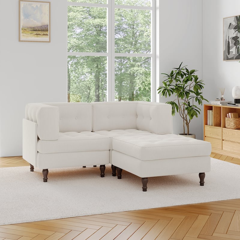 Corduroy Upholstered Modular Corner Sectional Sofa with Reversible Ottoman
