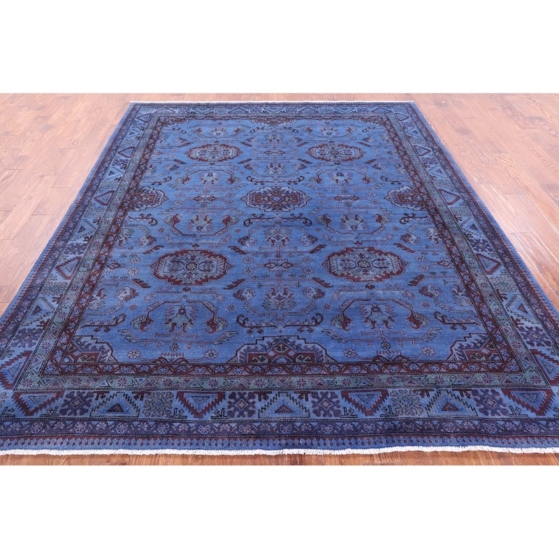 Golden Nile Blue Super Kazak Full Pile Overdyed Handmade Wool Rug - 8' 0" X 9' 6"