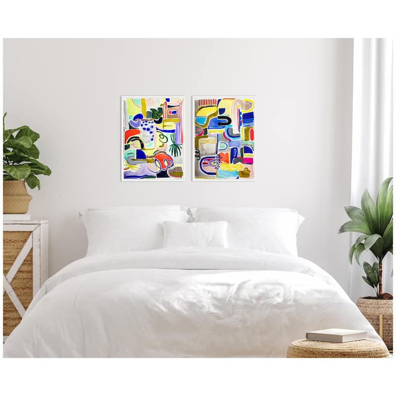 Kate and Laurel Sylvie Colorful Abstract 6 and 7 Framed Canvas Art Set by Emma Daisy