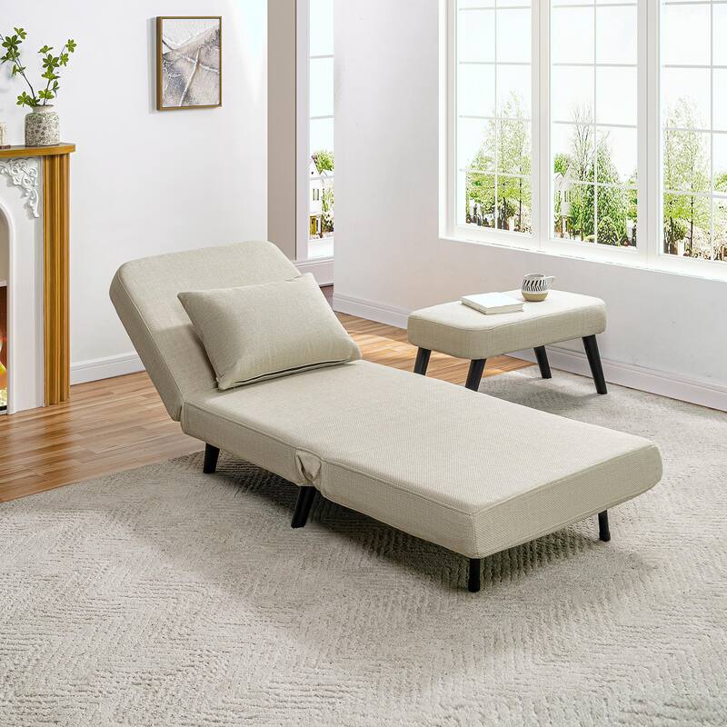3 in 1 Foldable Linen Chaise Lounge with Adjustable Backrest, Footrest & Detachable Pillow