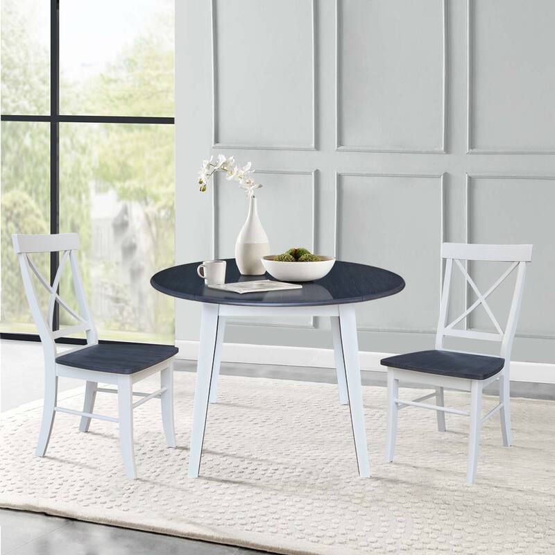42" Solid Wood Round Dual Drop Leaf Table with Dining Chairs
