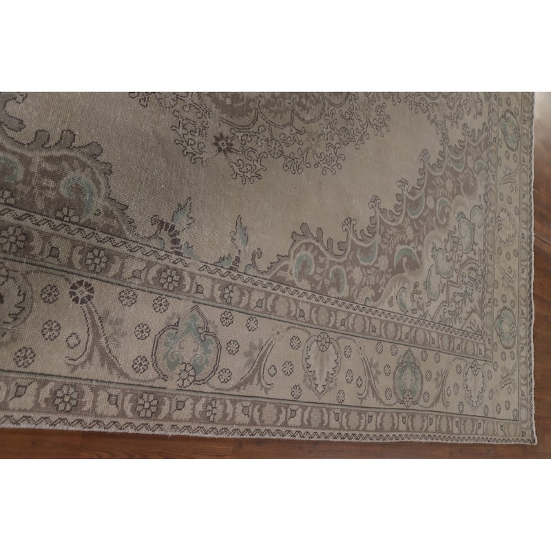 Hand Knotted Oriental 100% Wool Carpet Traditional Medallion Beige & Ivories Tabriz Area Rug - 12' 2'' X 9' 8''