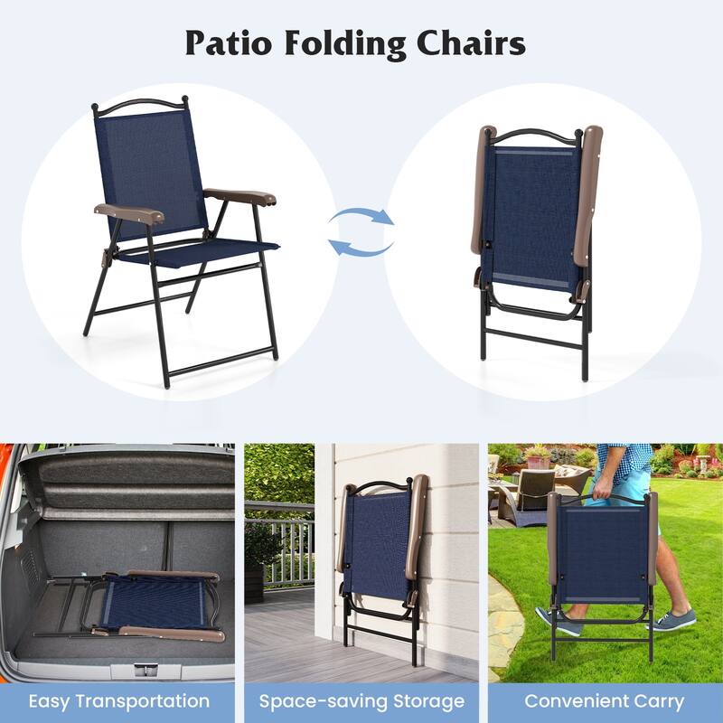 Gymax Patio Folding Chairs Set of 2 Outdoor Dining Chairs w/ Ergonomic