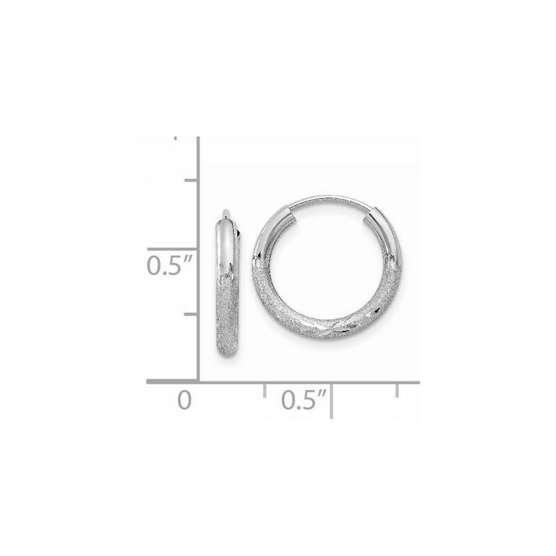 Curata 14k White Gold 2x12mm Diamond-Cut Endless Hoop Earrings