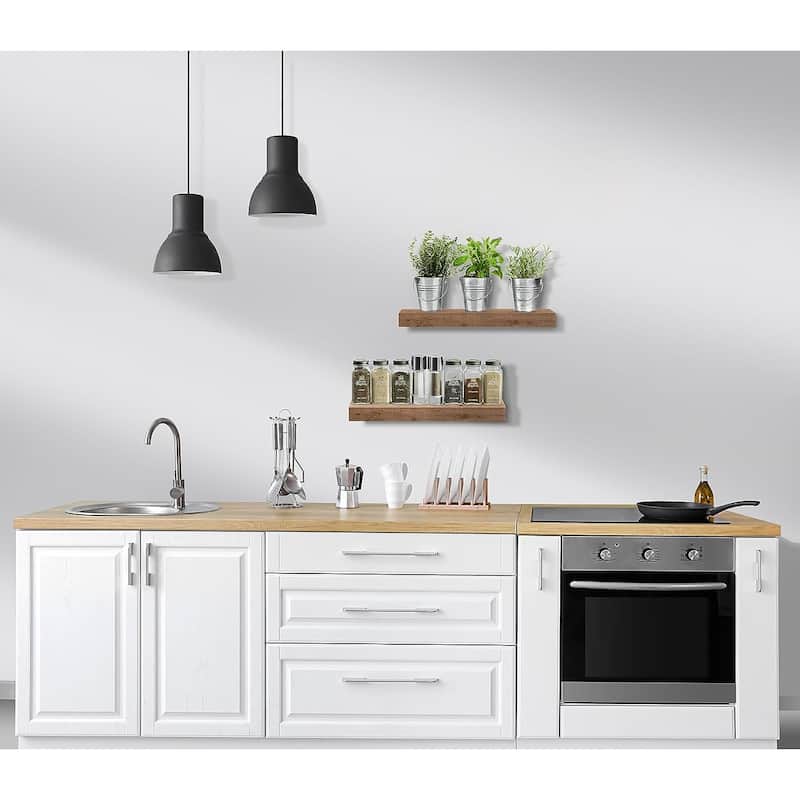 Floating Shelf Set Rustic Wood Hanging Rectangle Wall Shelves (2-Pack) - 16.25" L x 5.50" W X 1.50" H
