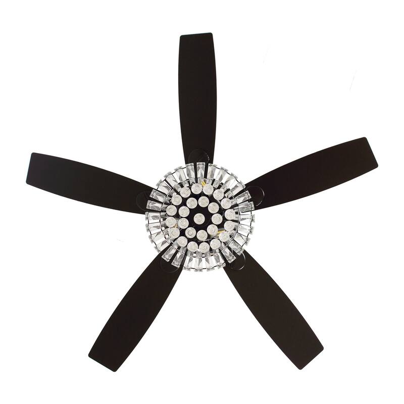 52" Modern Black Downrod Mount Crystal Ceiling Fan with Light and Remote Control - 52 in. D x 52 in. W x 21.6 in. H