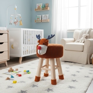 Taylor & Olive Modern Woven Brown Deer Ottoman Stool with Wooden Legs