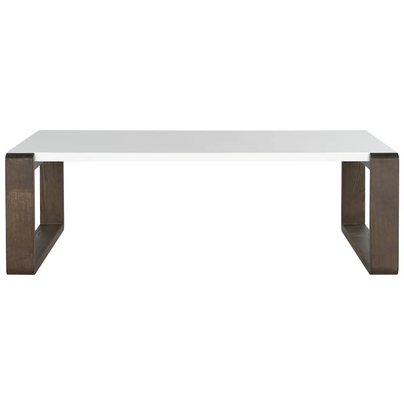 SAFAVIEH Shirlene Mid-Century Modern White/ Dark Brown Lacquer Coffee Table - 43.3" x 25.6" x 13.8" - 43Wx26Dx14H - White/Walnut