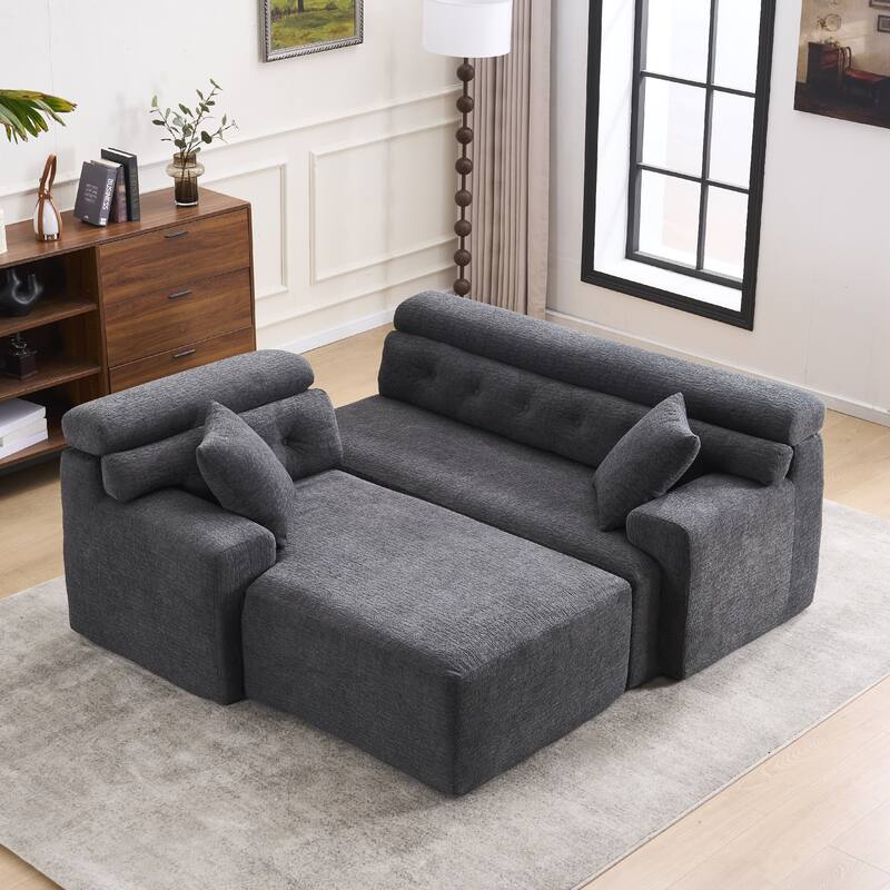 Full Compression Sponge L-Shape No-Assembly Chenille Convertible Chaise Sectional Sofa