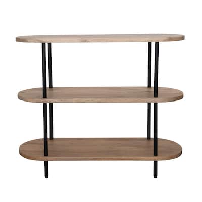Oval Mango Wood and Metal 3-Tier Shelf