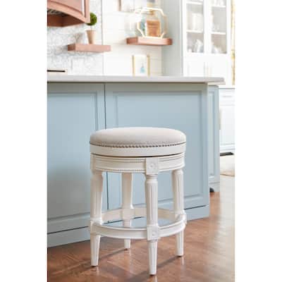 NewRidge Home Good Backless Chapman Swivel Stool, Alabaster White with Grey Fabric Seat - Counter Height