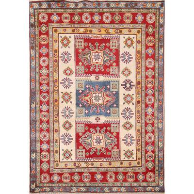 Beige Kazak Oriental Area Rug Handmade Wool Carpet - 5'2" x 6'9"