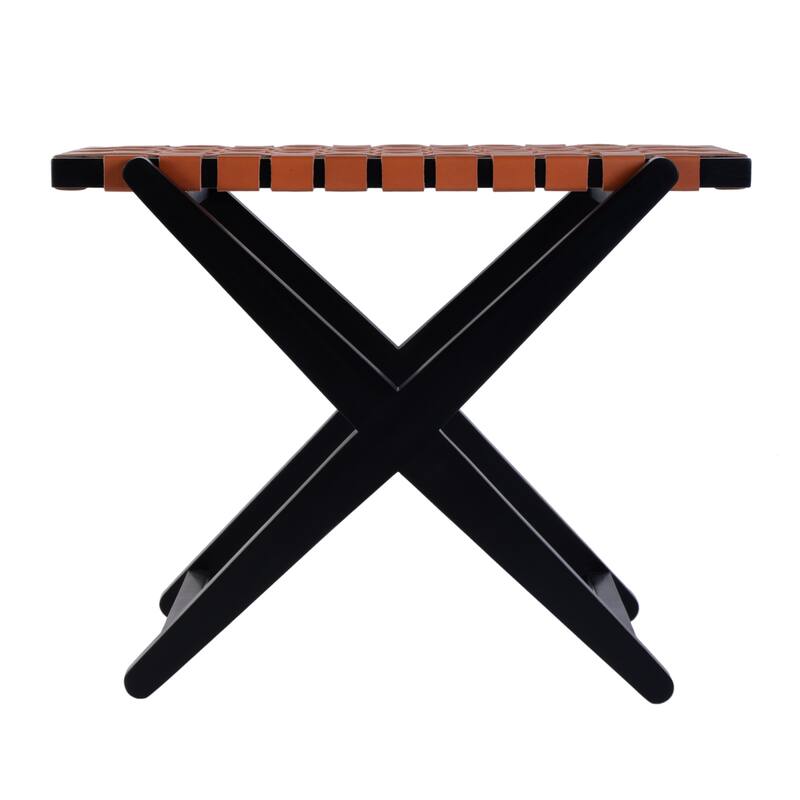 Cipriani 24 in. W Rectangular Leather & Wood Luggage Rack