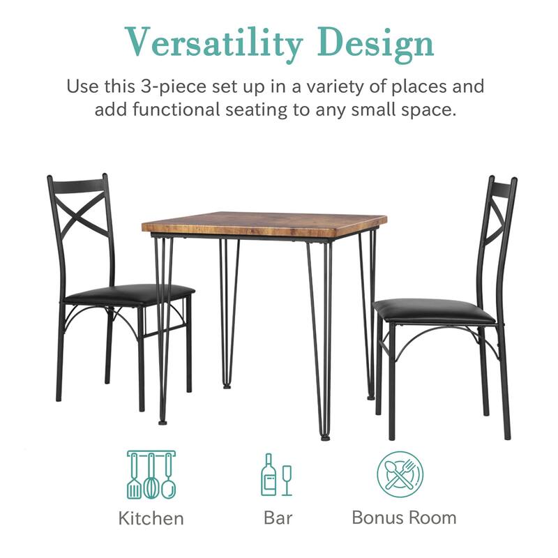 VECELO Modern 3/5-piece Dining Set Tempered Glass Top and Wood Top, Steel Dining Table and Chair Set of 2/4