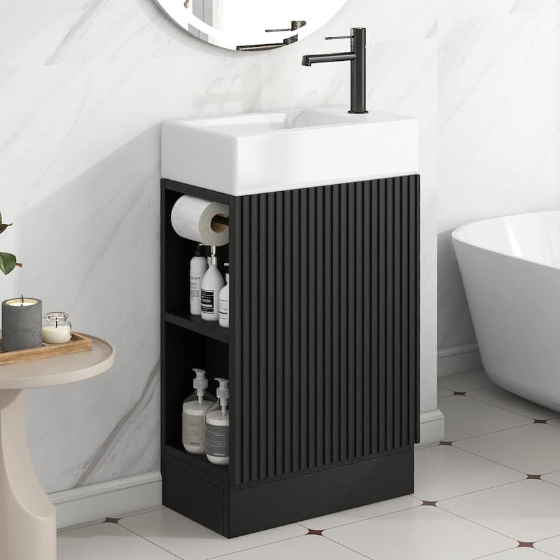 Roomfitters 18.6" Bathroom Vanity with Sink Cabinet with Two-Tier Shelf Left or Right Setup Slim Fit Design