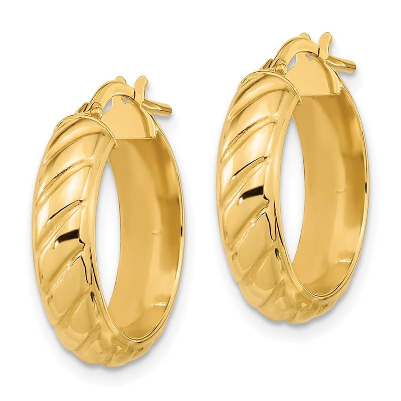 Curata 14k Yellow Gold Polished Slanted Rides Hoop Earrings - 20.78x5mm