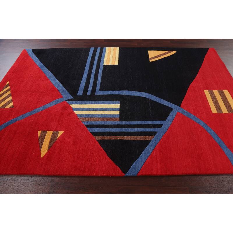 Abstract Nepalese Vegetable Dye Oriental Area Rug Handmade Wool Carpet - 6'0" x 9'0"