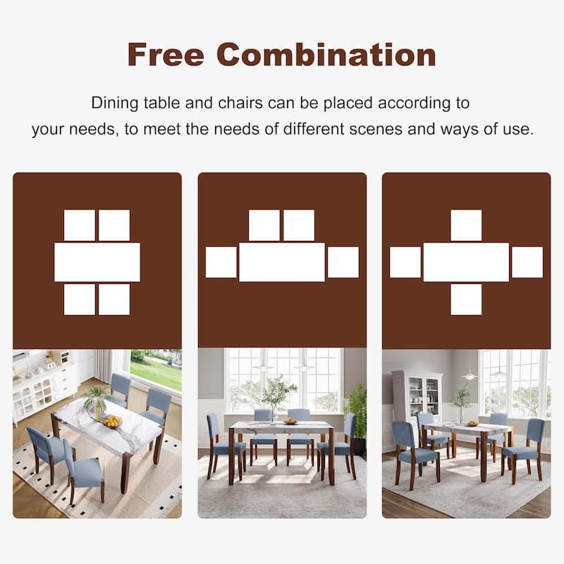 5 Piece Dining Table Set for 4, 46" Faux Marble Table with 4 Upholstered Chairs