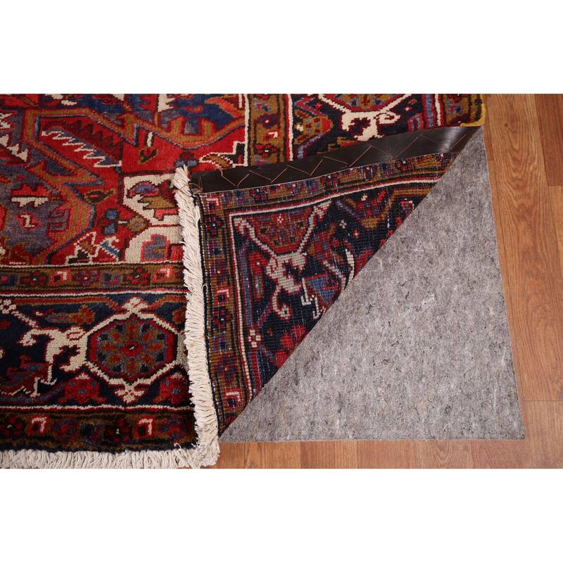 Geometric Heriz Vintage Persian Area Rug Hand-Knotted Wool Carpet - 10'4" x 12'9"