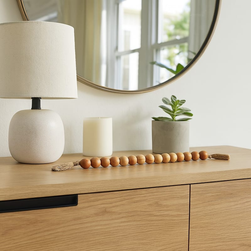 Mango Wood Jute Tassel Beaded Garland - 32" - Brown - 32.0"