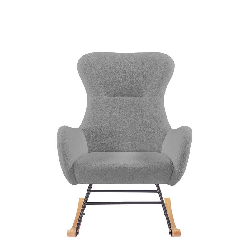 Teddy Velvet Upholstered Glider Rocking Chair, Glider Rocker with Side Pockets, Lounge Armchair with High Backrest