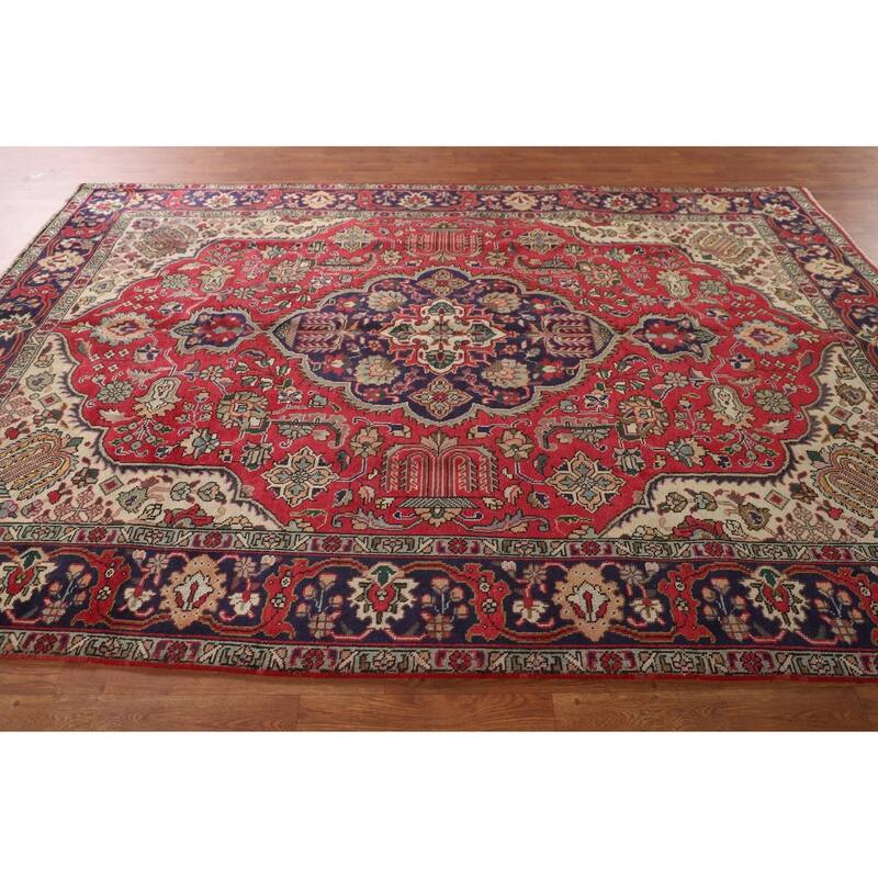 Tabriz Persian Vintage Area Rug Hand-Knotted Geometric Wool Carpet - 6'7"x 9'7"