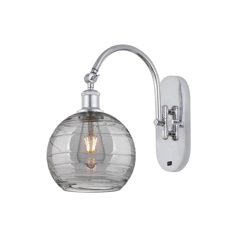 Innovations Lighting 518-1W 13 8 Athens Deco Swirl Sconce Athens Deco - Polished Chrome / Light Smoke Deco Swirl