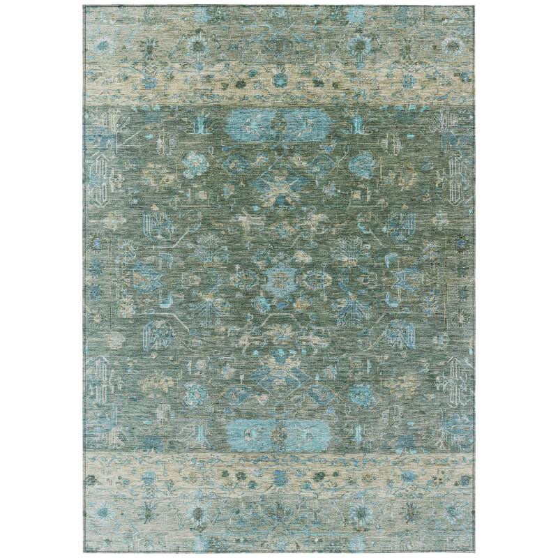 Machine Washable Indoor/ Outdoor Traditional Border Chantille Rug