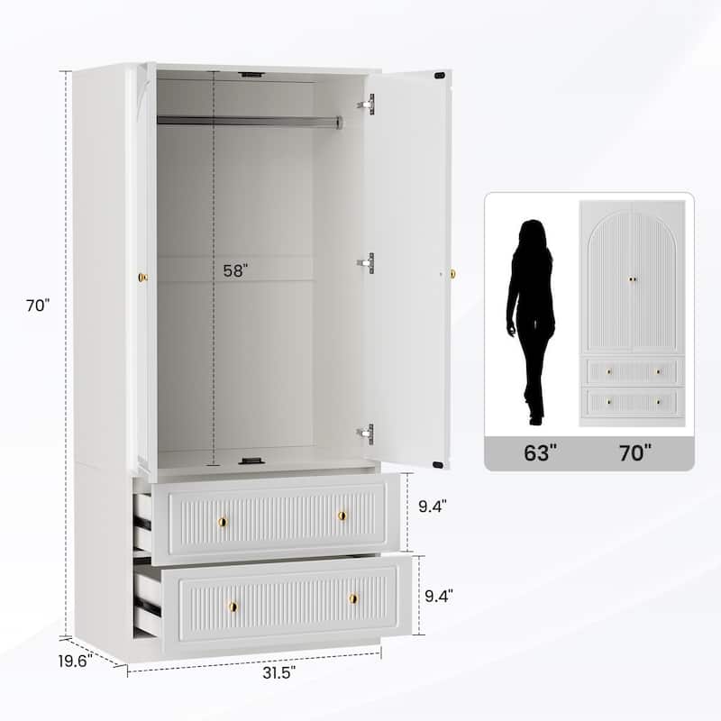 Pocassy Wardrobe Closet 70" Capacity Clothing Wardrobe Cabinet