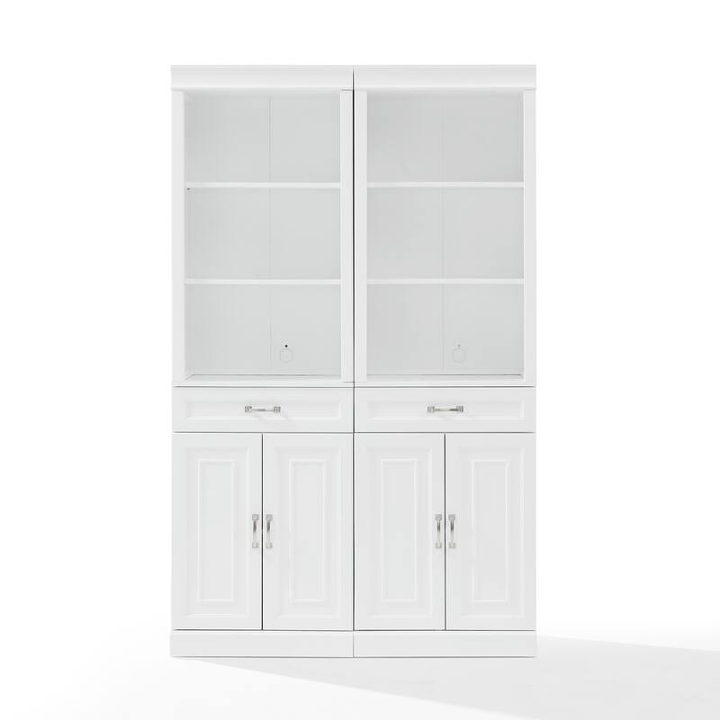 2-Piece Storage Bookcase Set - White Bookcases with Adjustable Shelf & Drawer - Farmhouse Kitchen Furniture