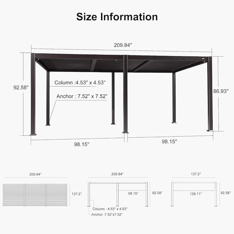 PURPLE LEAF Outdoor Louvered Pergola with Adjustable Metal Roof for Patio Pergola