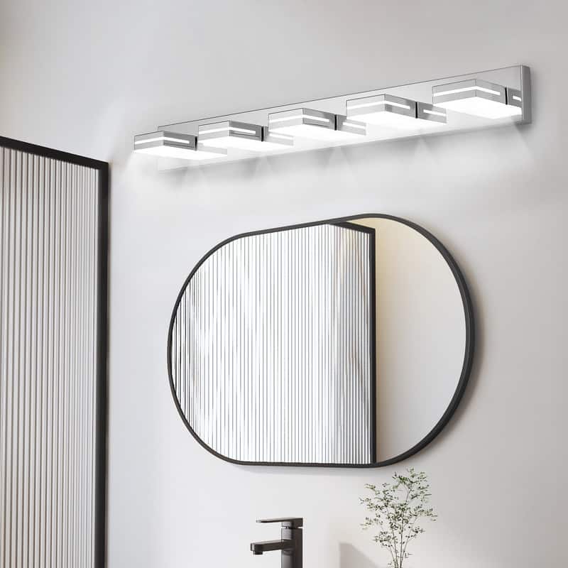 Modern 5-Light Chrome LED Vanity Light Sleek, Energy-Saving Bathroom Wall Fixture - 5-Lights